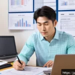 공정관리기술자 이직 성공 후기 모음 - A professional Japanese male engineer in his 30s, wearing business casual attire with a neat shirt a...